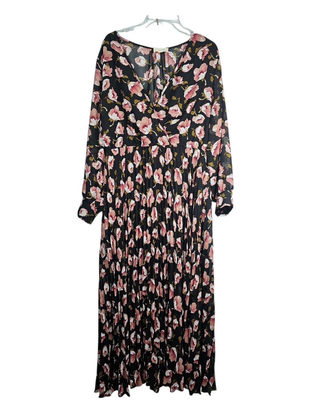 Indigo Rose Black Pink Floral Dark Cottagecore Pleated Maxi Dress Women Size 2X